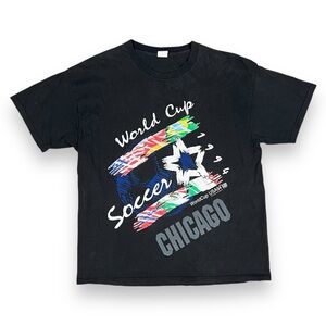 Vtg 1994 World Cup Soccer T Shirt Big Print Black Chicago USA Retro Street Sz XL